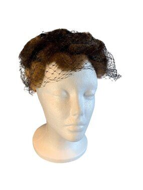 Ladies Black & Mauve Satin Fur and Netting Hat UnionMade Vintage